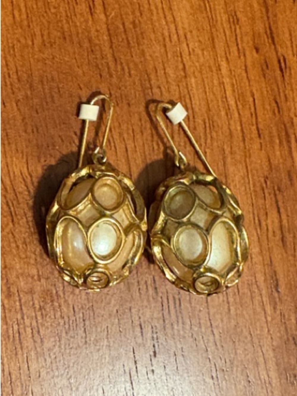 Gold-Tone egg shaped drop Earrings with gold overlay pearl